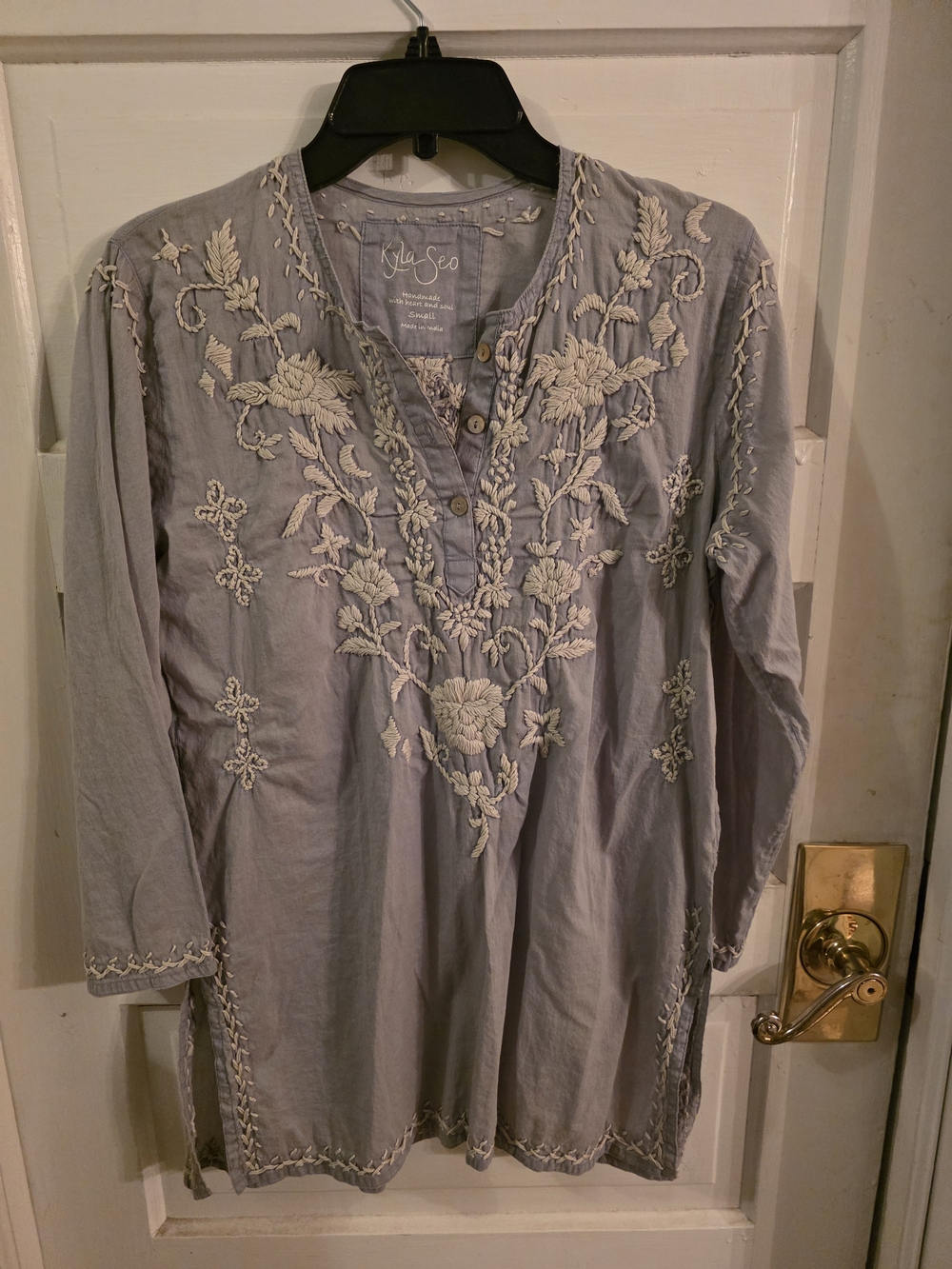 Kyla Seo Light Gray Embroidered Tunic Top